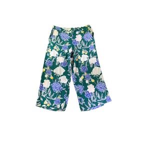 Merona Floral Print Wide Leg Cropped Pants Ladies Women's Green‎ L